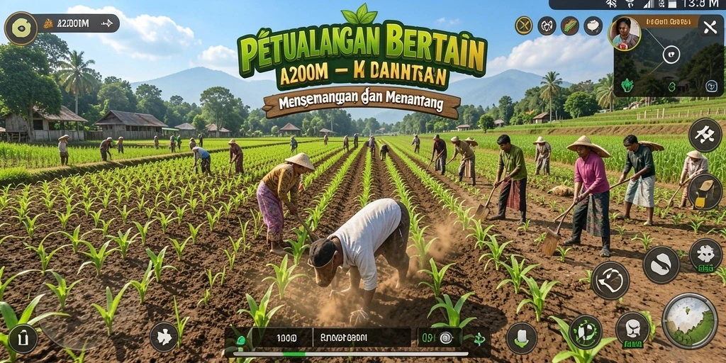 Screenshot gameplay A200M dengan aktivitas bertani yang seru.