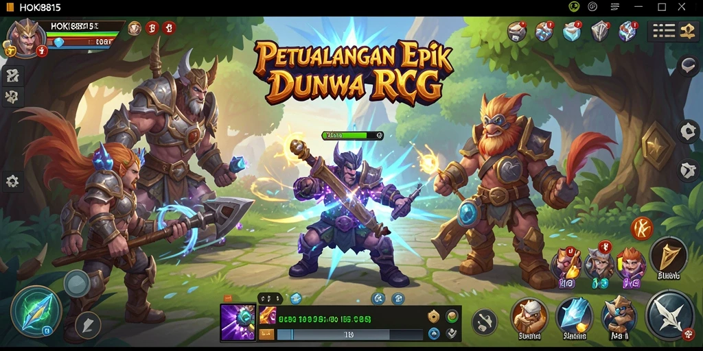 Screenshot gameplay HOKI8815 menampilkan pertempuran seru dan lingkungan RPG yang menawan.