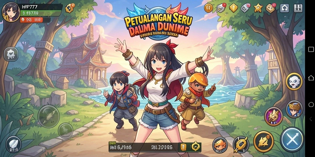 Screenshot gameplay menampilkan pertarungan seru bersama karakter anime.