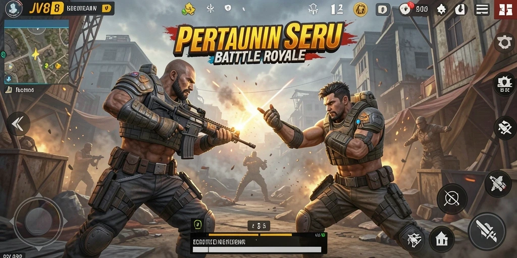 Tampilan screenshot game JV88 dengan gameplay seru Battle Royale.