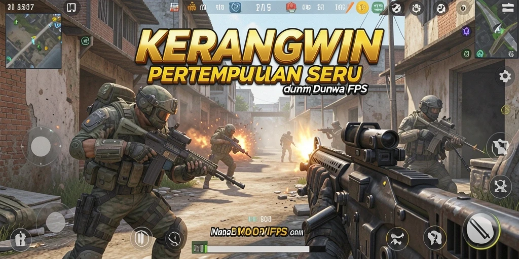 Tampilan gameplay intens di KERANGWIN dengan aksi FPS yang mendebarkan.