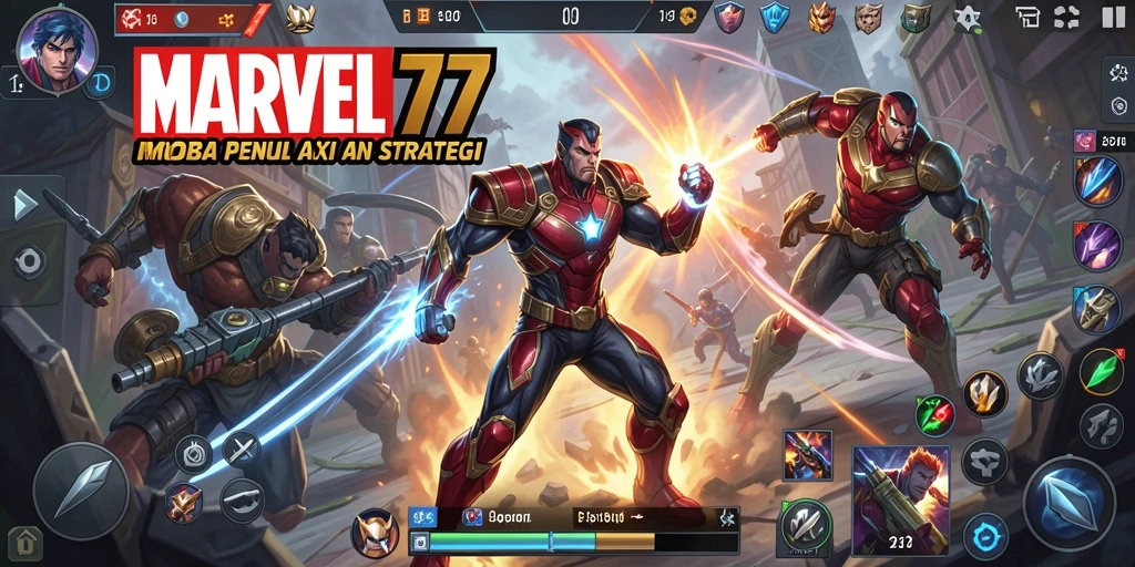 Tampilan gameplay seru dalam pertempuran tim di MARVEL77.