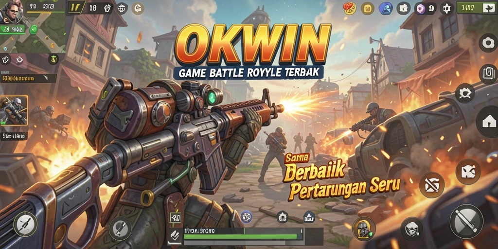 Screenshot gameplay OKWIN menampilkan aksi seru Battle Royale.