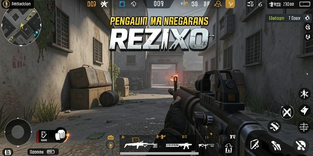 Screenshot gameplay REZIXO menampilkan aksi tembak menembak yang intens.