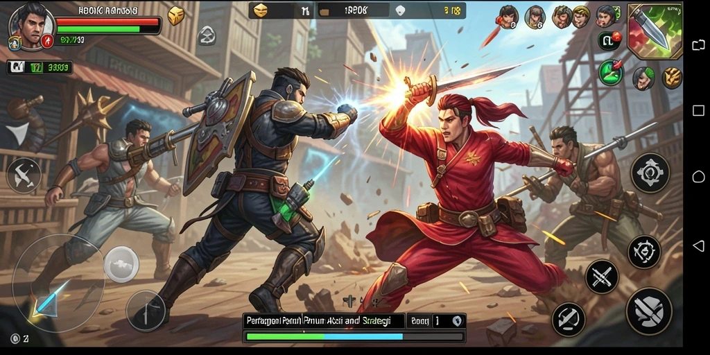 Tampilan gameplay aksi mendebarkan dari RPOK dengan karakter beragam.