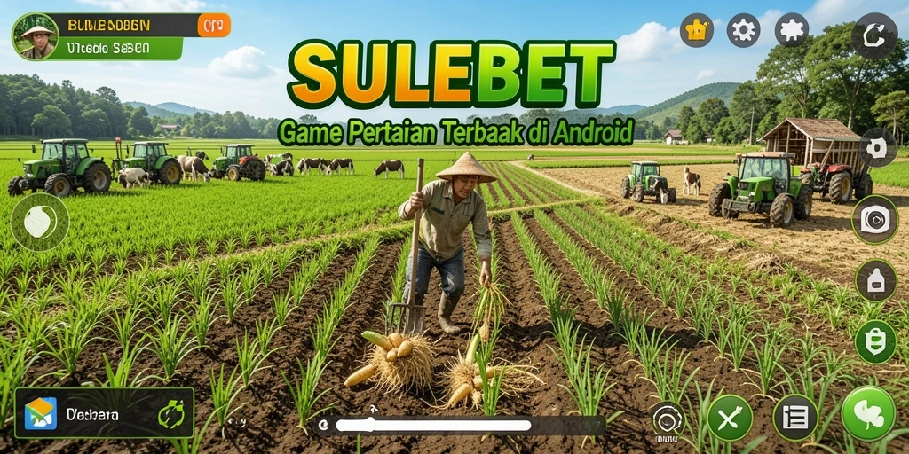 Tampilan gameplay SULEBET dengan ladang yang subur dan hewan ternak.