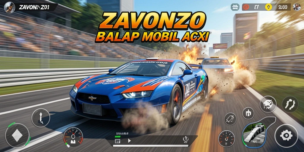 Screenshot utama ZAVONZO menampilkan aksi balapan yang mendebarkan.